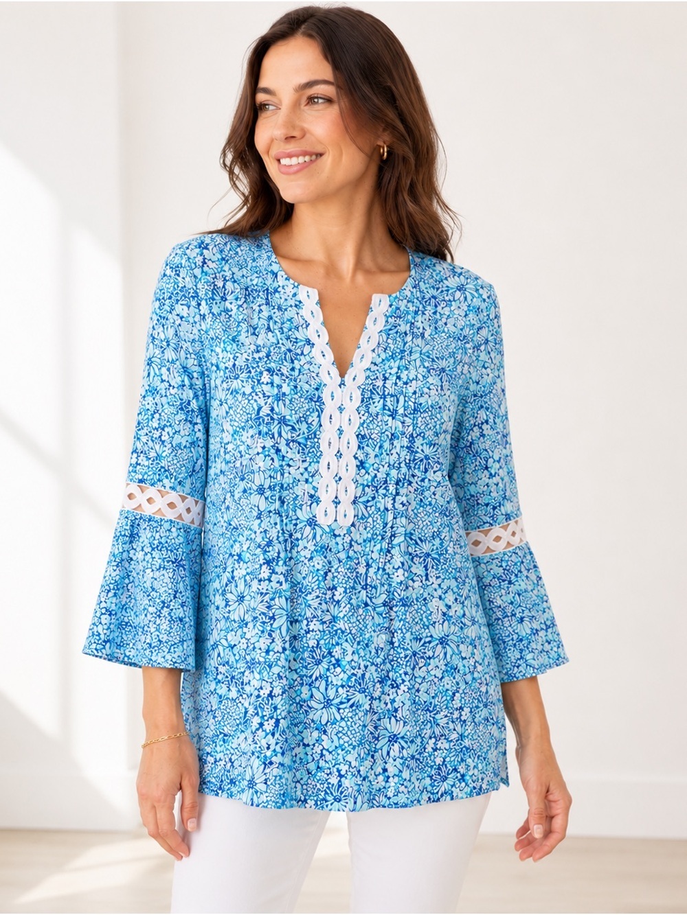 Lilly Pulitzer Hollie Tunic Cumulus Blue Blooming Together M